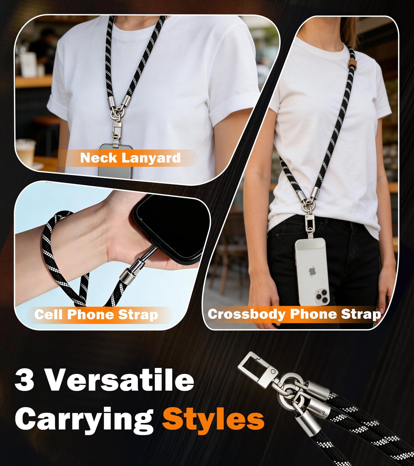Multifunction 3-in-1 Phone Lanyard, Anti Theft Crossbody and Wrist Lanyard, Comfortable Skin-Friendly Neck Wrist Strap with Premium Metal Buckles, 1