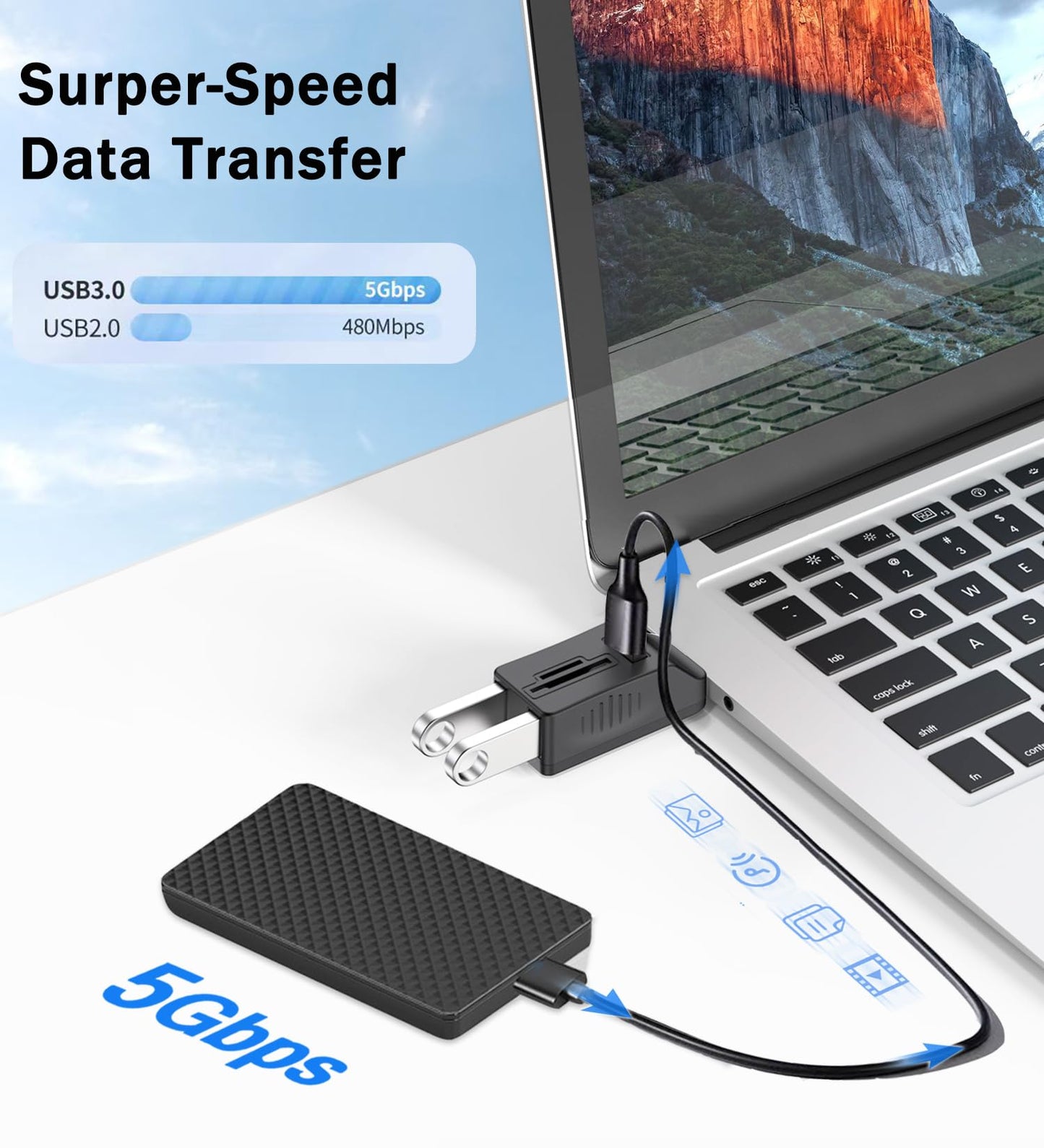 VIENON 5-Port USB 3.0 Hub with SD TF Card Reader, USB Extender Adapter with Memory SD/Micro SD Card Reader, USB 3.0/2.0 Ports, Portable USB Splitter