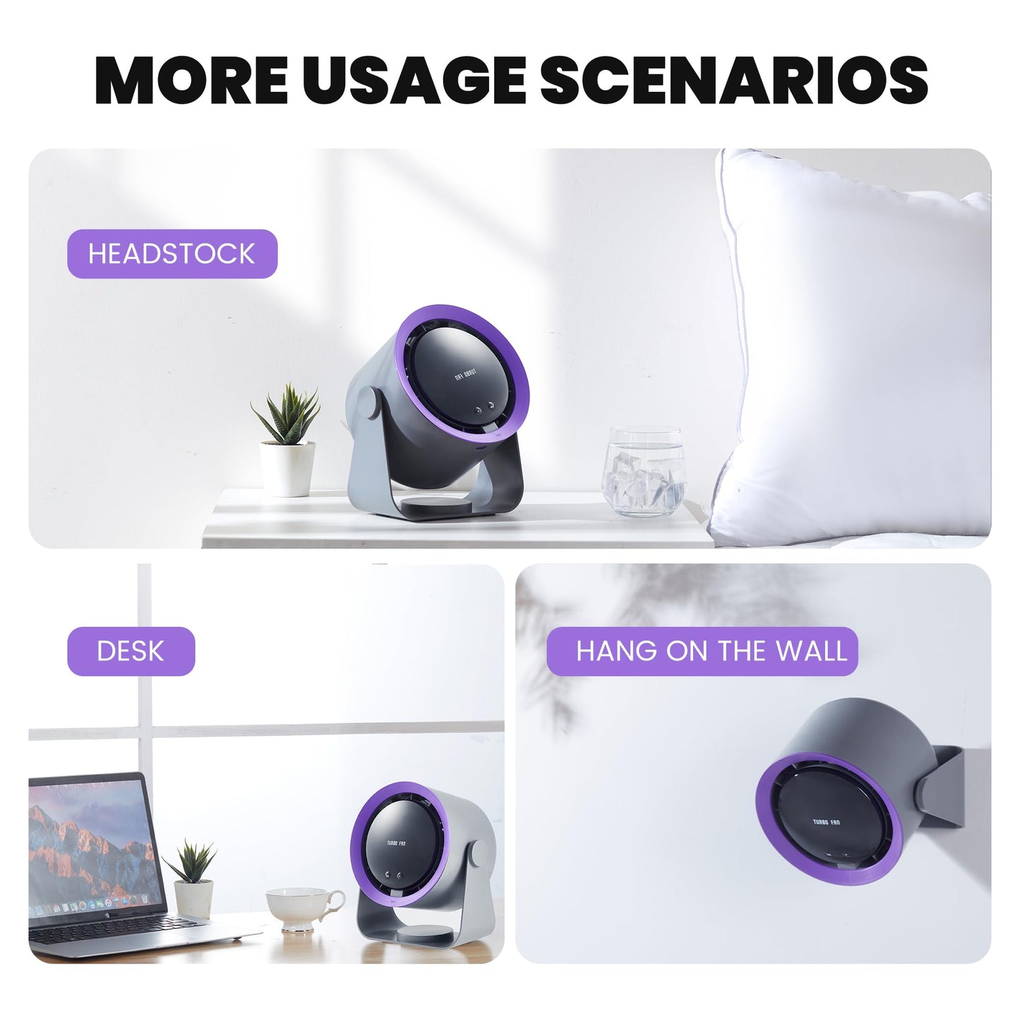 CATY&KITTEN Portable Table Fan, mini Fan for desk, bedside fan for Bedroom, Living Room, Kitchen, Dining Room, 5400mAh Rechargeable with longer