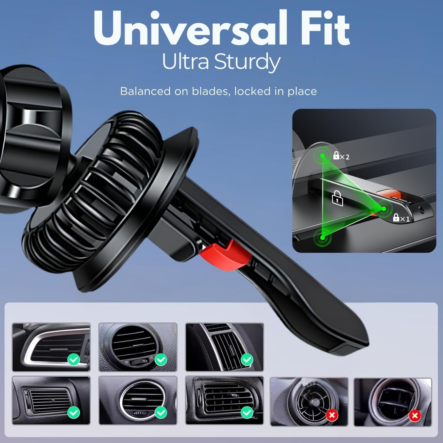 Esoulk] Magnetic Car Mount for iPhone & Samsung Galaxy, MagSafe-Compatible Phone Holder for Car Vent with Strong Magnetic Hold, Compact Air Vent Mount