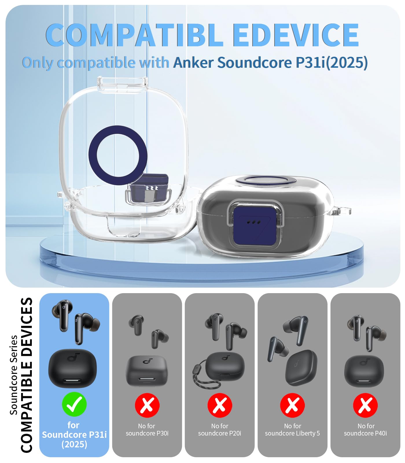 Upgrade Secure Lock for Anker Soundcore P31i Case Cover with Cleaner Kit, AGENTNANO Clear TPU Shockproof Protective Cover with Soundcore P30i by Anker