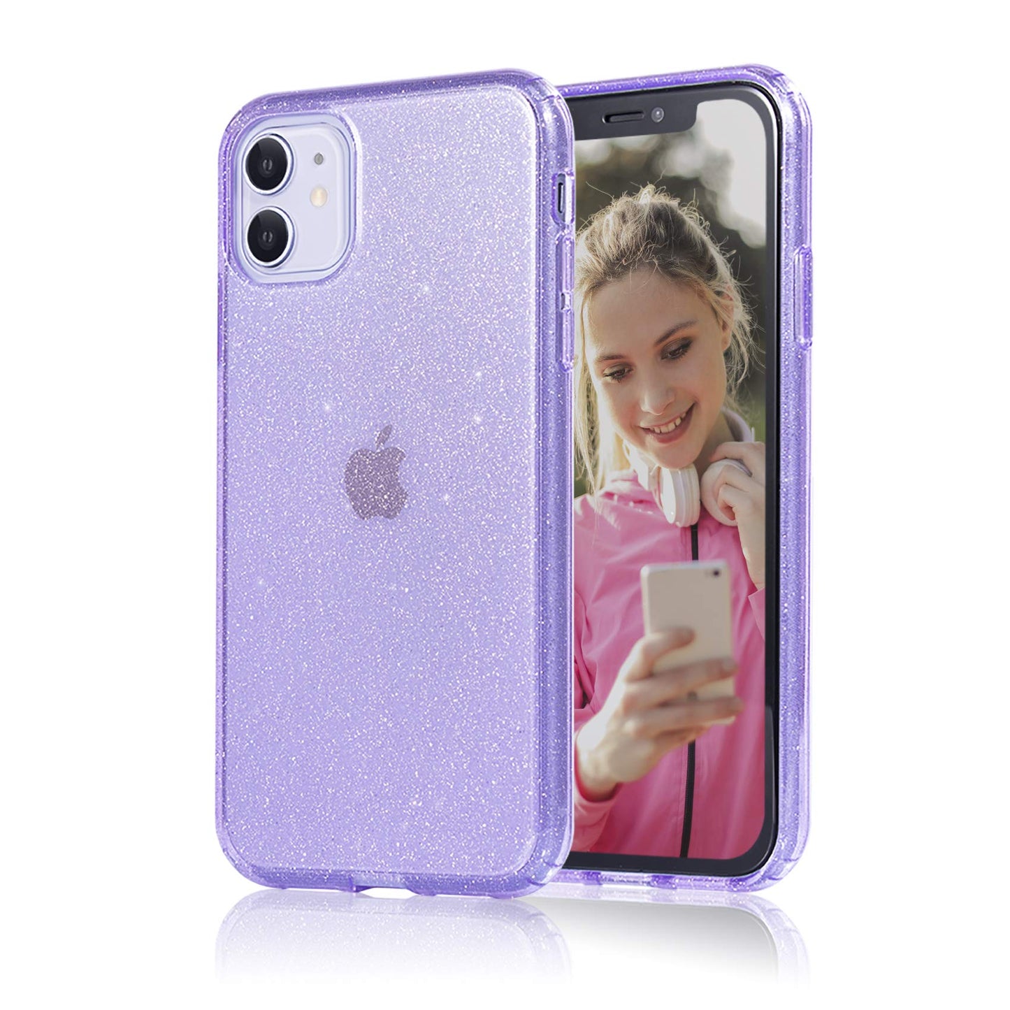 JJGoo Compatible with iPhone 11 Case, Glitter Sparkle Bling Anti-Scratch Shockproof Protective Flexible Phone Cases Cute Slim Thin Cover for Women
