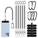 Lousrnman 5 Pack Phone Lanyard Tether, Cell Phone Lanyard with 5x Carabiner and 5x Fabric Patch, Universal Anti Theft Phone Safety Strap Compatible