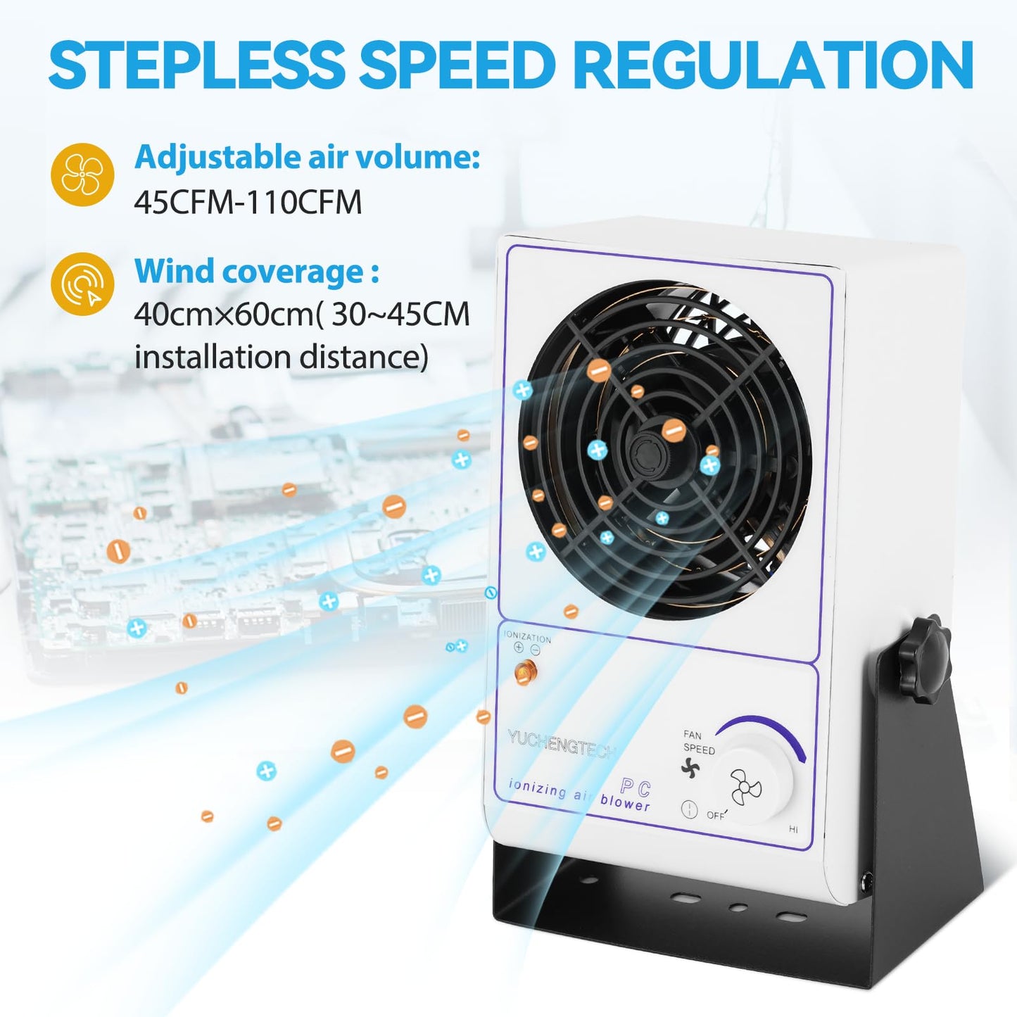 YUCHENGTECH Ionizing Air Blower Static Eliminator Fan Desktop Ionizer Air Blower with Detachable Cord ESD Ionizer Electrostatic Discharge Fan 110V
