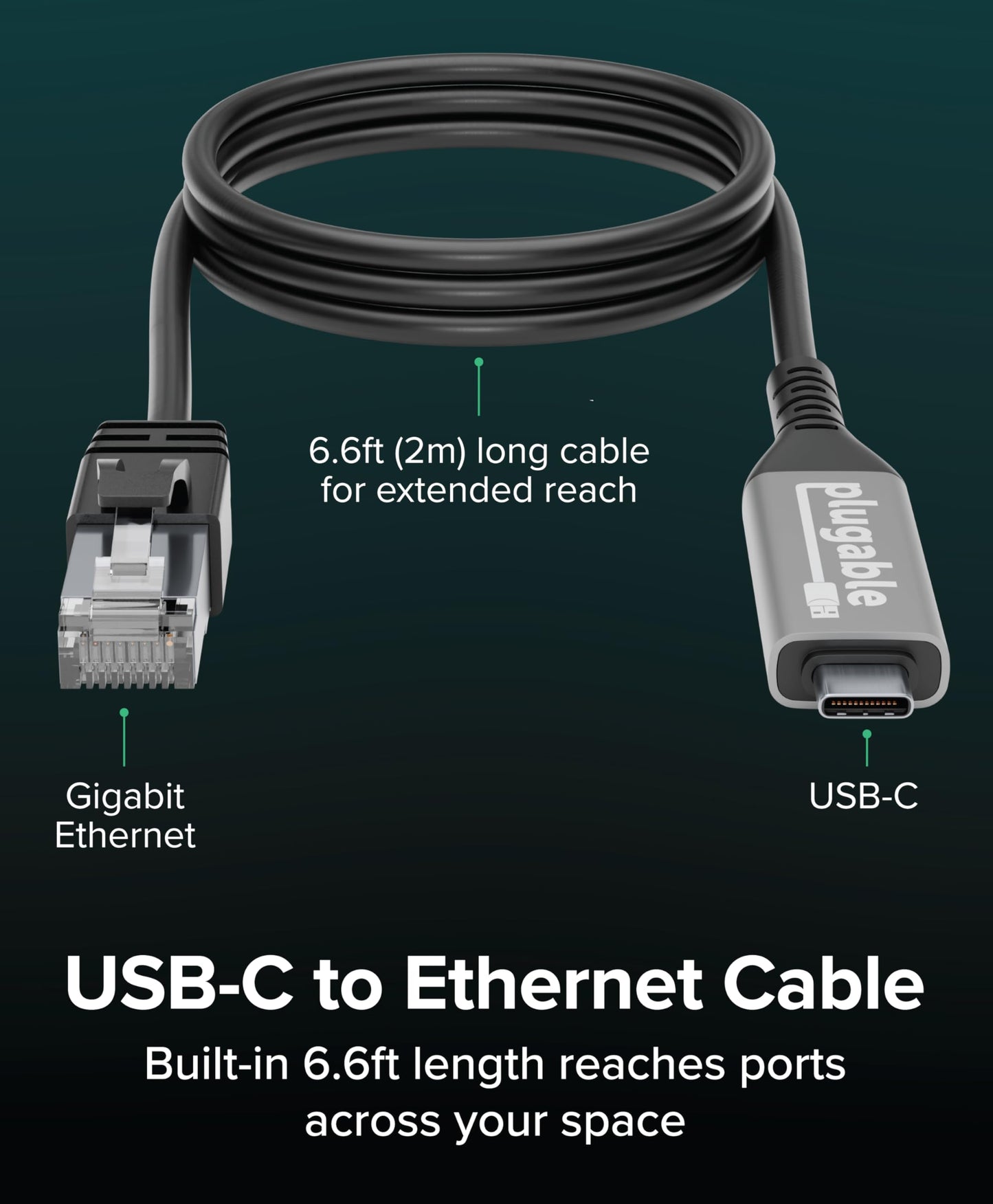 Plugable USB C to Ethernet Cable: USBC to RJ45 Ethernet Cord, Directly Connected LAN Gigabit Network Adapter for MacBook Pro, iPad Pro, iPhone 15/16