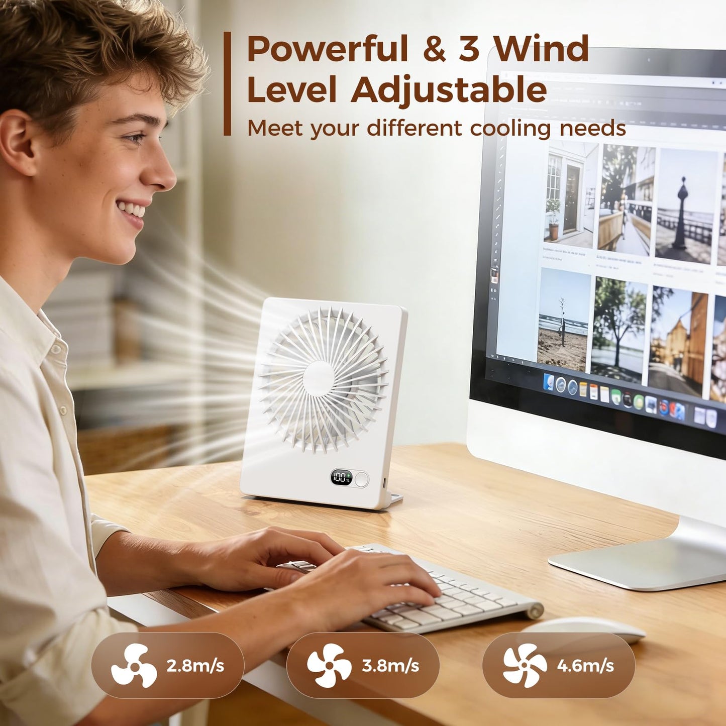 Zuvas Desk Fan Small Rechargeable Battery Table Fans for travel Ultra Quiet