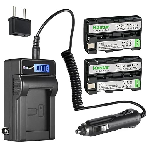 Kastar 2-Pack NP-FS11 Battery and LCD AC Charger Compatible with Sony CCD-CR1, CCD-CR5, DCR-PC1, DCR-PC2, DCR-PC3, DCR-PC4, DCR-PC5, DCR-TRV1VE