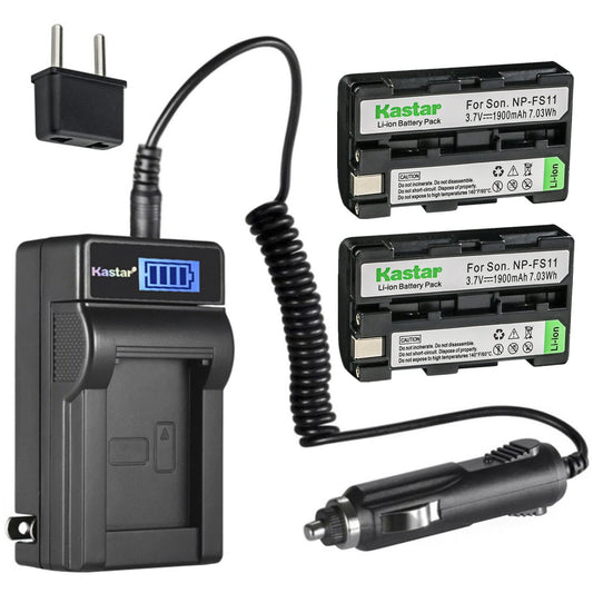 Kastar 2-Pack NP-FS11 Battery and LCD AC Charger Compatible with Sony CCD-CR1, CCD-CR5, DCR-PC1, DCR-PC2, DCR-PC3, DCR-PC4, DCR-PC5, DCR-TRV1VE