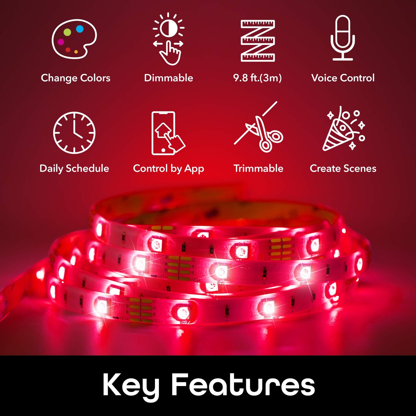 Geeni Prisma Strip 9.8 ft Smart LED Strip Lights, Indoor/Outdoor Adhesive Strips, Lights for TikTok, Alexa & Google Home Compatible. No Hub Required