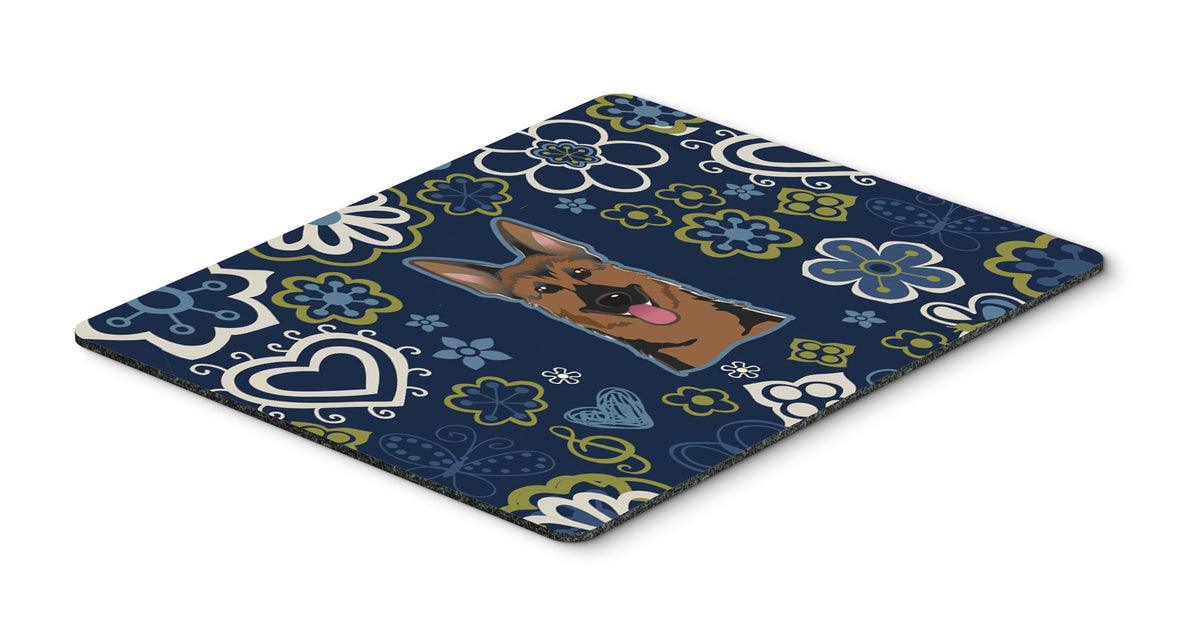 Caroline's Treasures BB5062MP Blue Flowers German Shepherd Mouse Pad, Hot Pad or Trivet for Home Office Gaming Working Computers Laptop Mouse