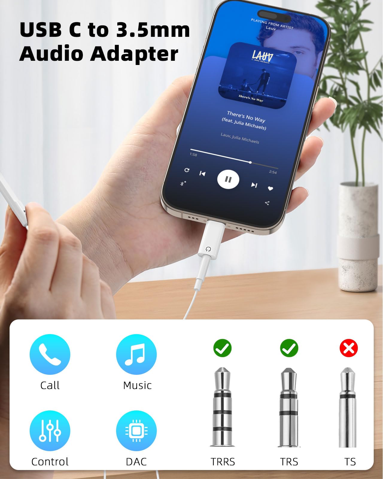 MoKo USB C to 3.5mm Audio Headphone Adapter, Type C to Headphone 3.5mm Aux Jack Dongle Compatible with iPhone 17 Air 16 15 Pro Max, Galaxy S24 S23