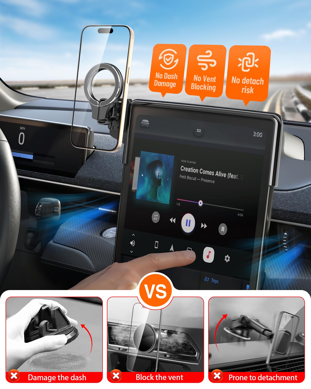 pop-tech Magnetic Car Mount Compatible with 2021-2026 Ford Mustang Mach-E, Strong Magnets Cell Phone Holder for MagSafe, Auto Accessories Touch Screen