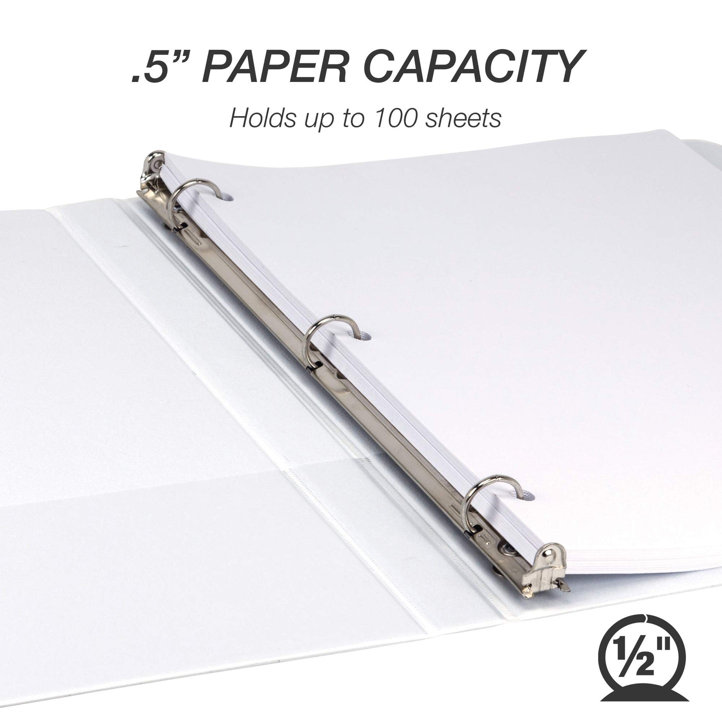 Samsill 8 Pack Durable 0.5 Inch 3 Ring Binders, Round Ring, Clear View Cover for Presentations, White
