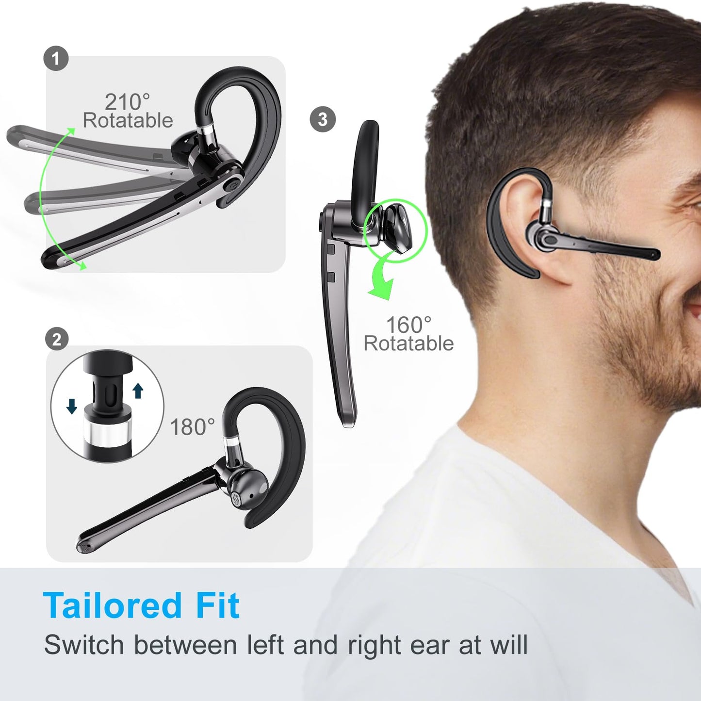Bluetooth Headset,Wireless Bluetooth Earpiece with 800mAh Charging Case 80 Hours Talking Time Built-in CVC8.0 Dual-Mic Active Noise Cancelling V5.1