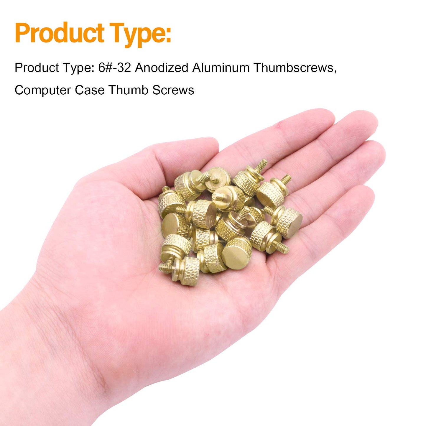 Powlankou 20 Pieces 6#-32 Computer Case Screws, Anodized Aluminum Thumbscrews, Fully Threaded Knurled Thumbscrews, Thumb Screws (Gold)