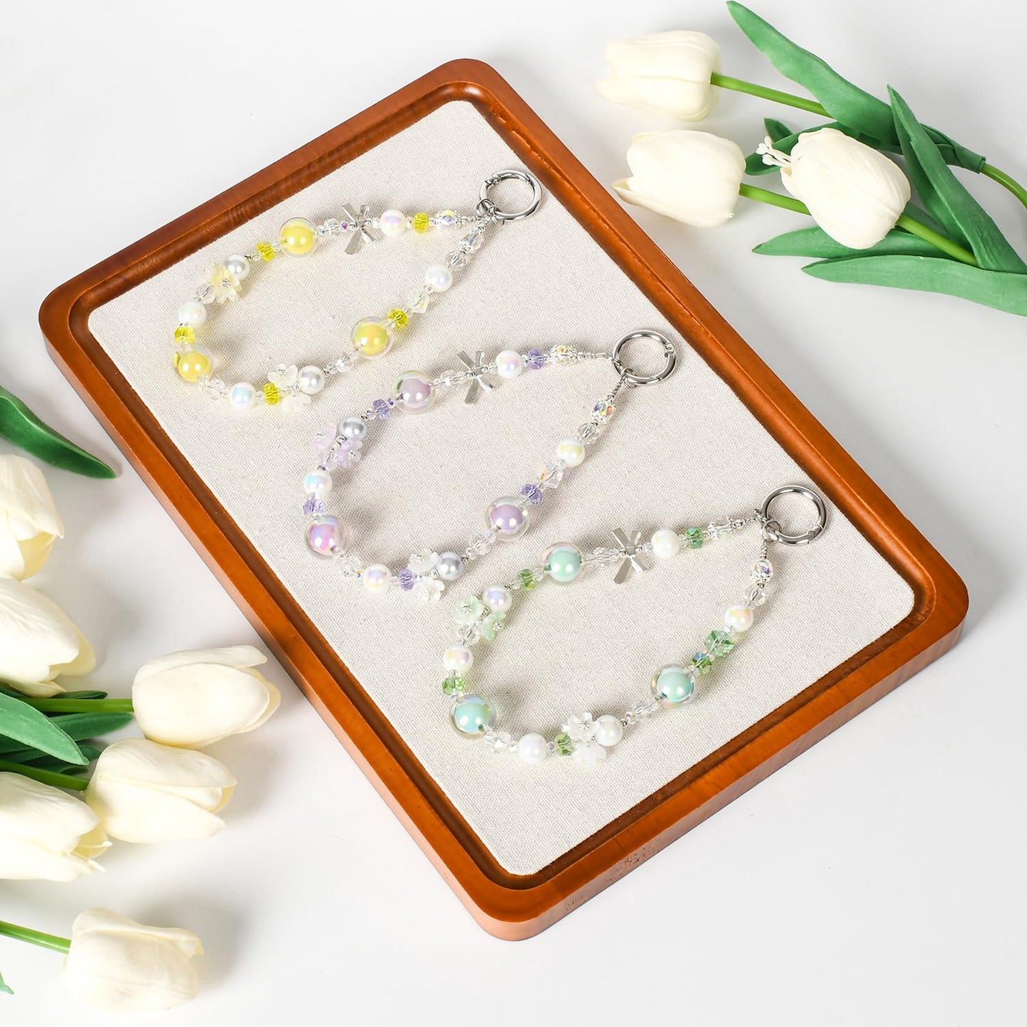 NUANJUYU Handmade Flower & Butterfly Phone Wrist Strap Lanyard - Detachable Anti-Drop Strap with 2 Tether Tabs & Mini Cord - Sparkling Rhinestone