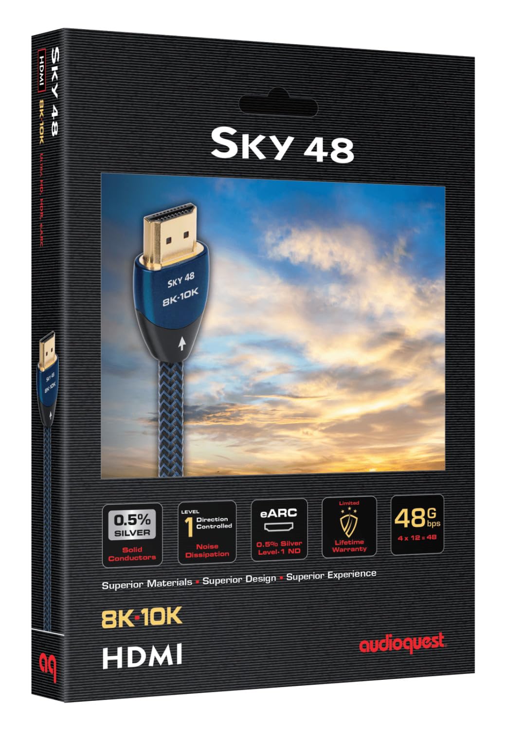 AudioQuest Sky 48 2.1 HDMI Cable - 8K/10K Ultra HD, Gaming, High-Speed, 48Gbps, HDR, eARC - 0.75m