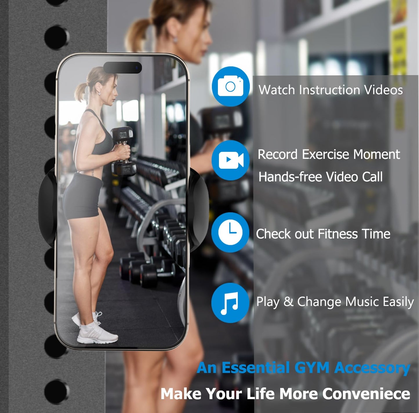 TONDA Gym Magnetic Phone Holder?Strong Magnets? 360 Adjustable Magnetic Phone Mount, Phone Tripod Holder Gym Accessories for Women Men Workout