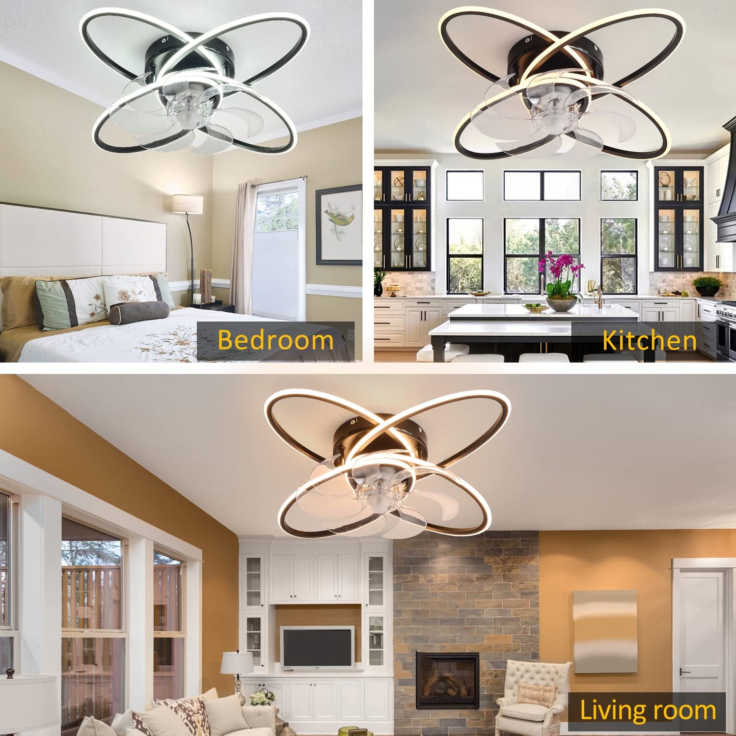 WWahuayuan Modern Ceiling Fan with Lights Remote Control, Silent 6 Speed 3 Color Dimmable Ceiling Fan Lamp Fandelier with Invisible Blades for Living