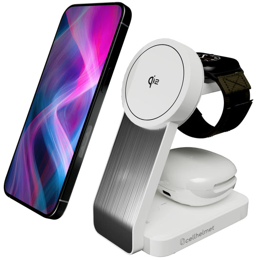 Foldable Magnetic Mag-Safe Wireless Charging Station, cellhelmet Qi2 3 in 1 Fast Wireless Charging Stand Compatible with iPhone 15,14,13,12, iWatch