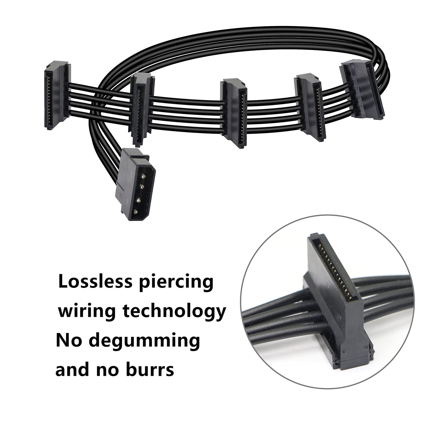 GELRHONR 4 Pin IDE to 15 Pin SATA Splitter Power Cable,LP4 to 5x15 Pin Right Angel SATA Power Conversion Line Black Extension Cable for Hard Disk