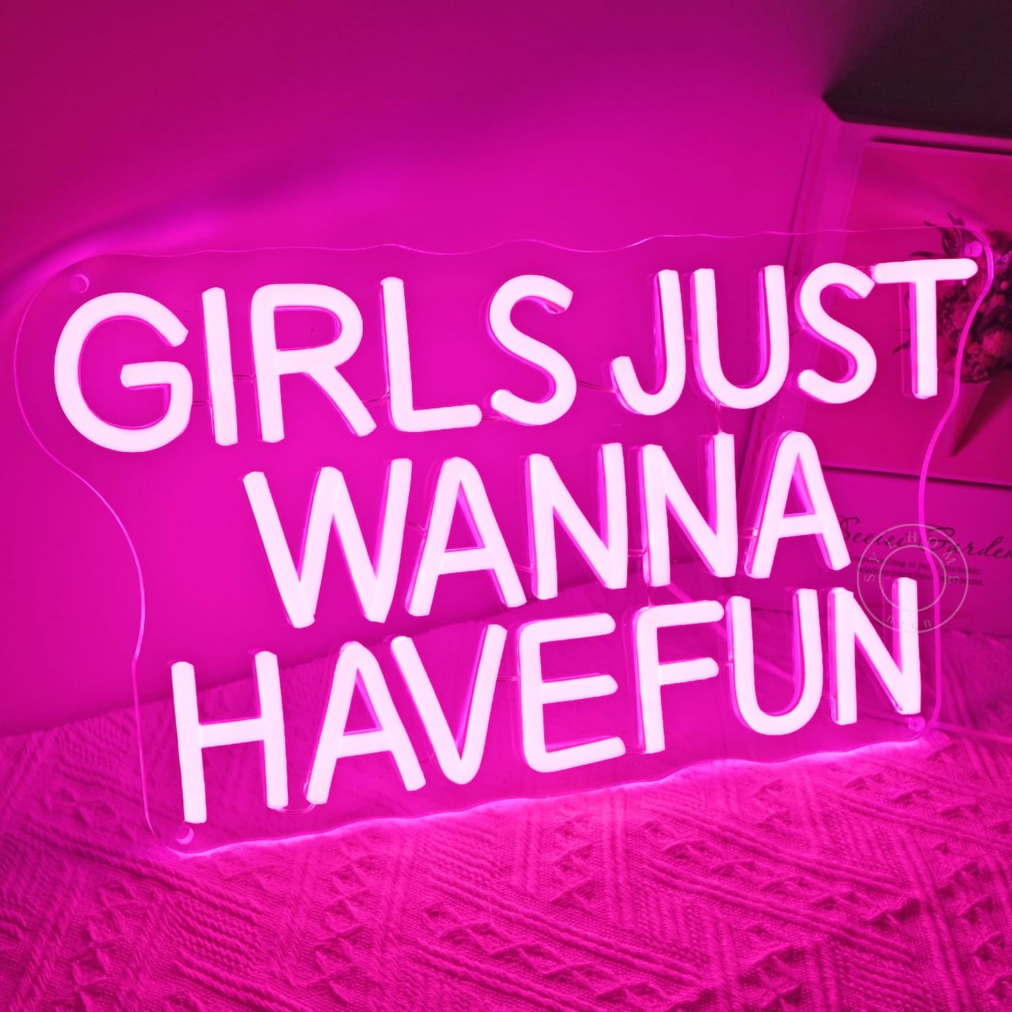SYLHOME Pink Led Neon Light Sign Girls Just Wanna Have Fun Bedroom Girls Room Wall Decor Sign Birthday Wedding Christmas Party Backdrop Sign USB
