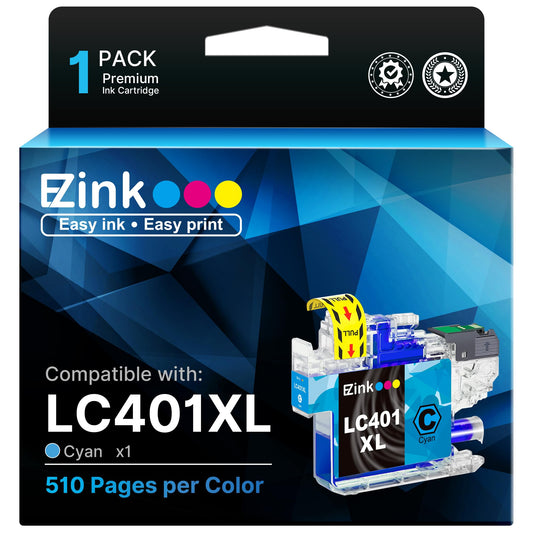 E-Z Ink Compatible Ink Cartridge Replacement for Brother LC401 XL LC401XL Ink Cartridge Use for MFC-J1010DW MFC-J1012DW MFC-J1170DW Printer (Cyan