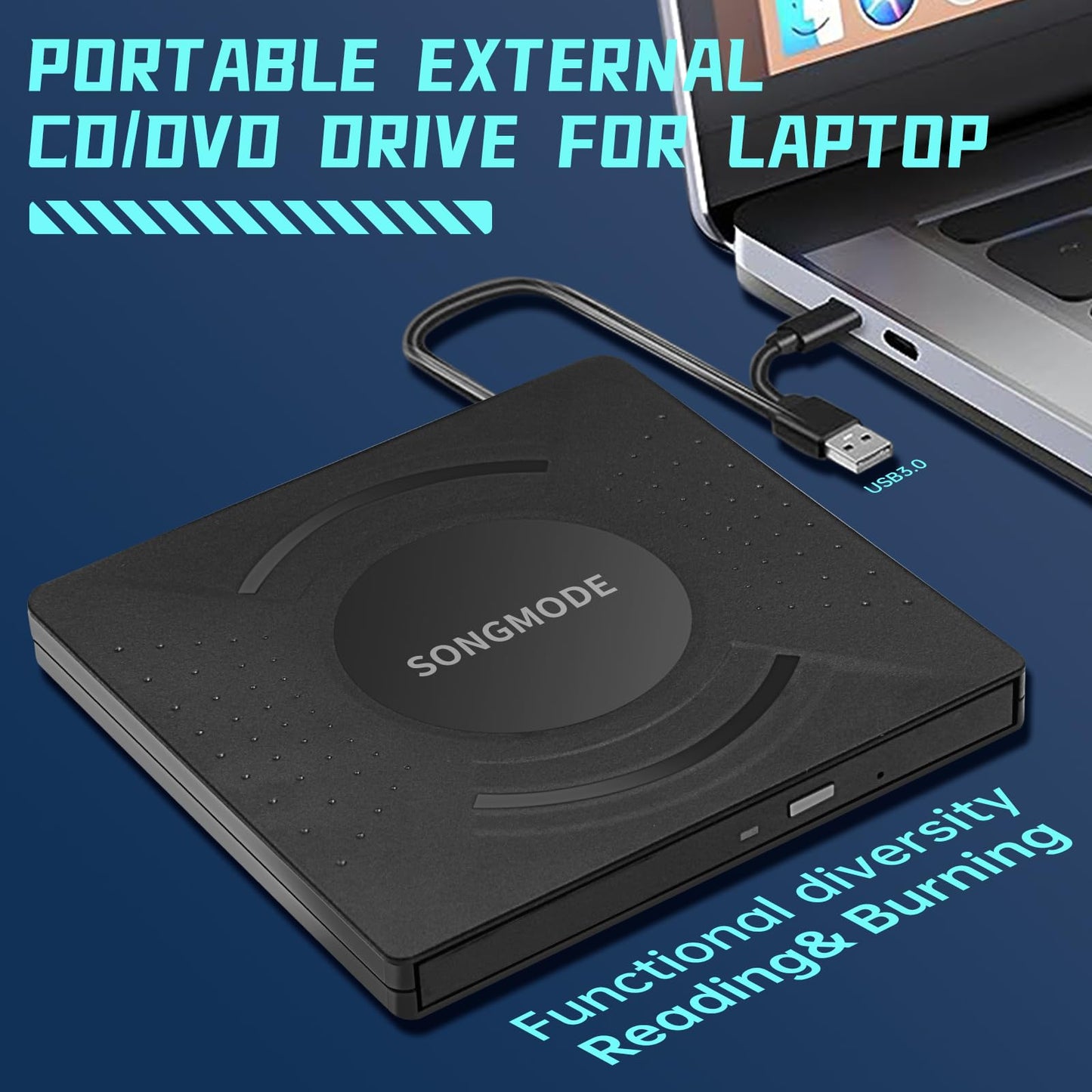 SONGMODE Ultra Slim DVD Burner,External DVD Drive?CD Burner - USB 3.0/Type-C, M-DISC Support, Plug & Play for PC/Mac/Laptop