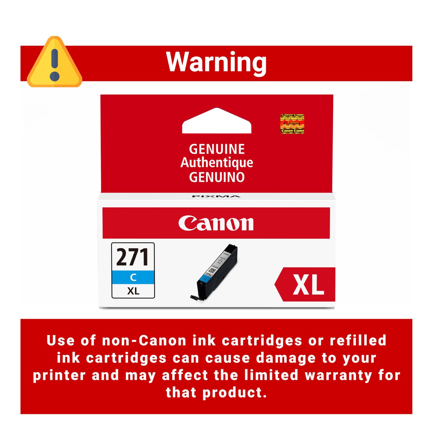 Canon CLI-271XL Genuine Cyan Ink Tank, Compatible with MG6820, MG6821, MG6822, MG5720, MG5721, MG5722, MG7720, TS5020, TS6020, TS8020, and TS9020