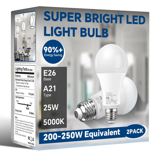 Nouscan 200-250W Equivalent LED Light Bulbs Daylight 5000K, 2 Pack, Non-Dim