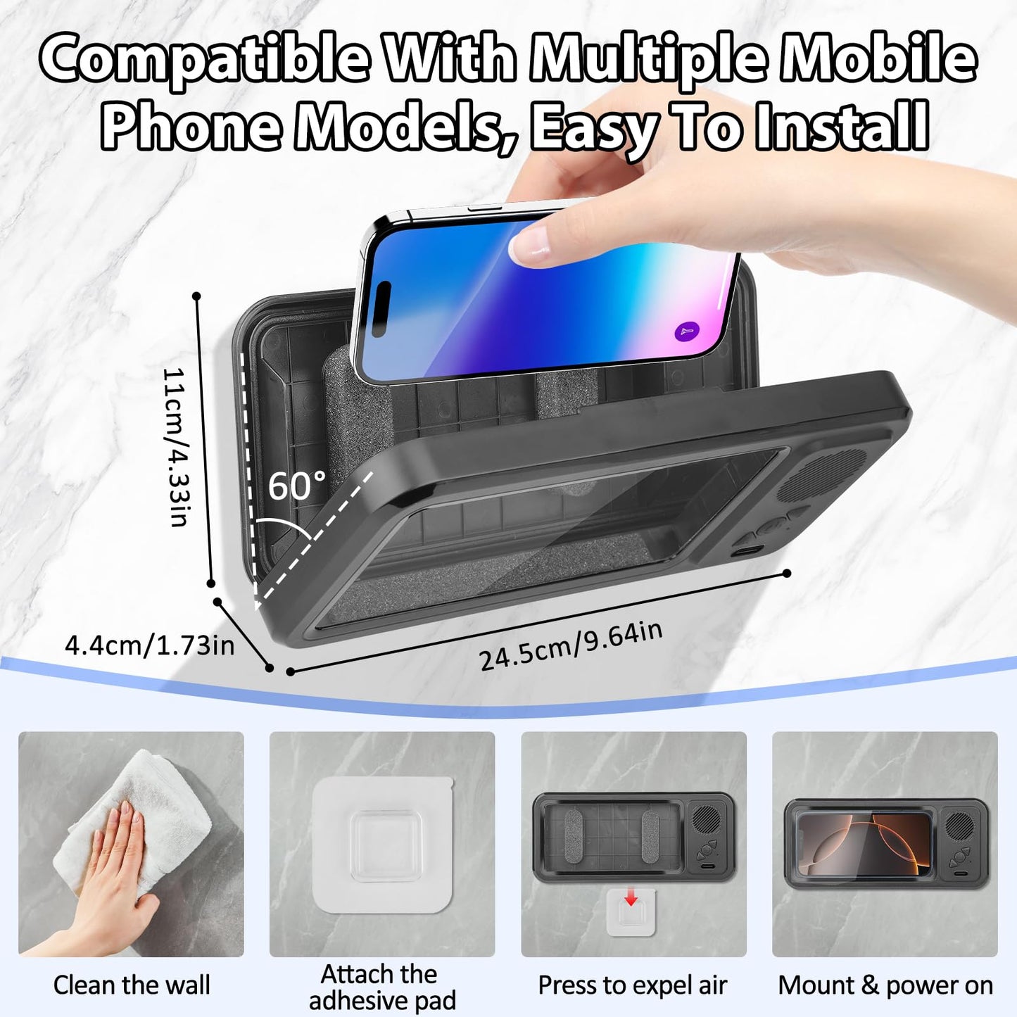 Shower Phone Holder with Wireless Bluetooth Speaker,2026 New Waterproof 480 Rotation Viewable Shower Phone Case Speaker for Any Phone, Wall Mounted
