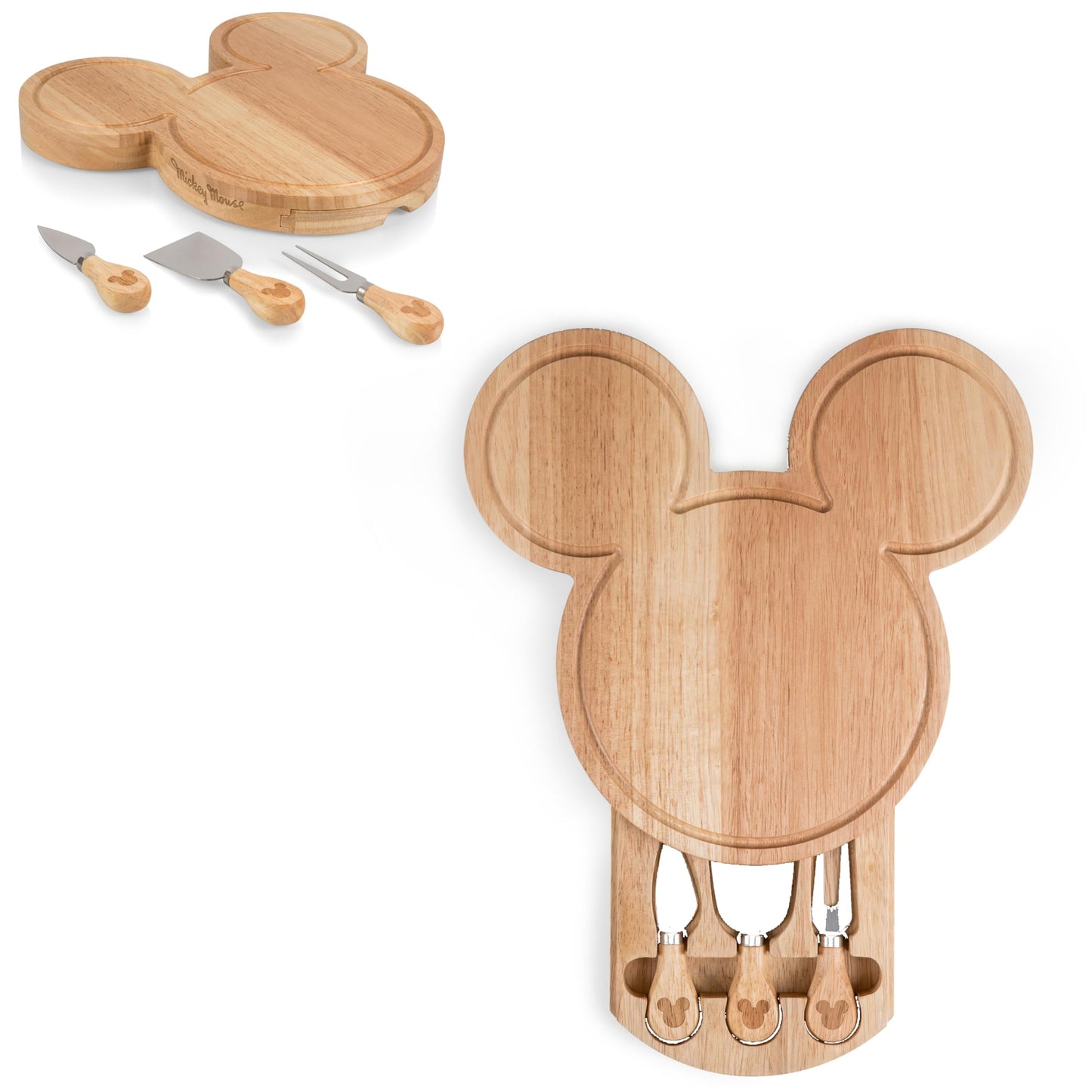 PICNIC TIME Disney Mickey Mouse Head Cheese & Charcuterie Board Set, Parawood Cutting Board with Hidden Drawer & 3 Cheese Knives, Fun Disney Gift…