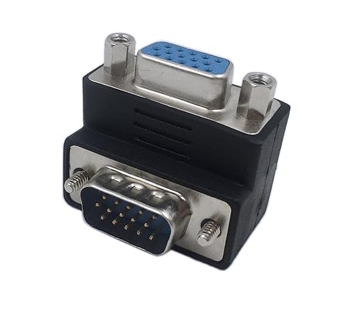 CERRXIAN 90 Degree VGA 15 Pin Male to Female Extension Cable Converter Adapter Coupler