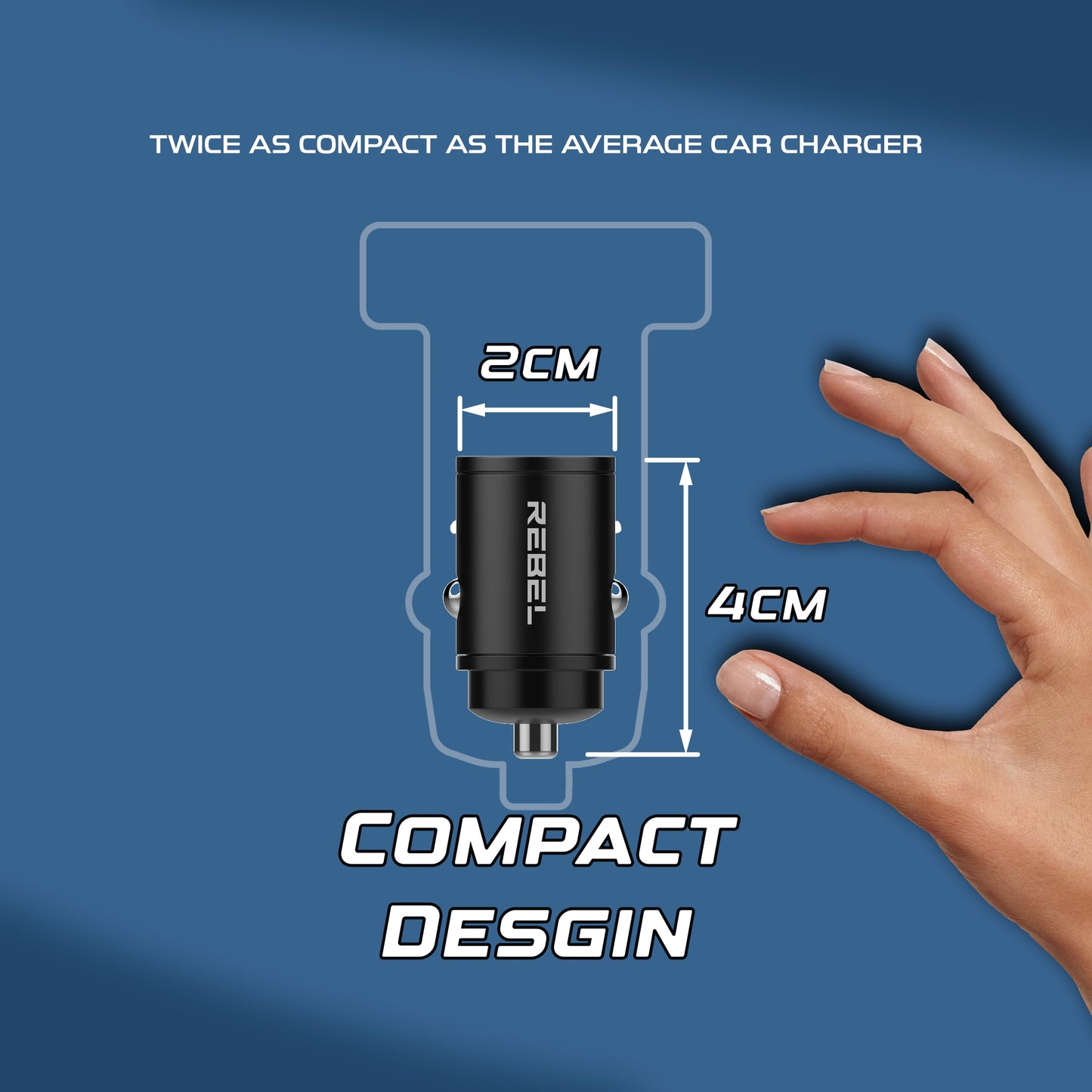 REBEL Dual 65W USB C Fast Car Charger 12V/24V [Smallest Metal Frame] PD65W, QC60W 4.0/3.0, Flush Fit, Cigarette Lighter Adapter for iPhone 17 Pro Max