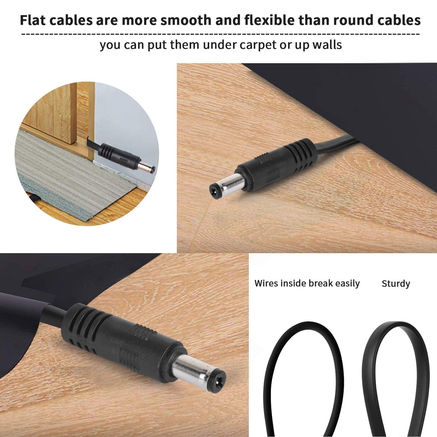 Uogw 2 Pack 20ft/6m DC Power Extension Cable, 2.1mm x 5.5mm Extension Cord Compatible with 12V DC Adapter Cord for Security Camera CCTV IP Camera