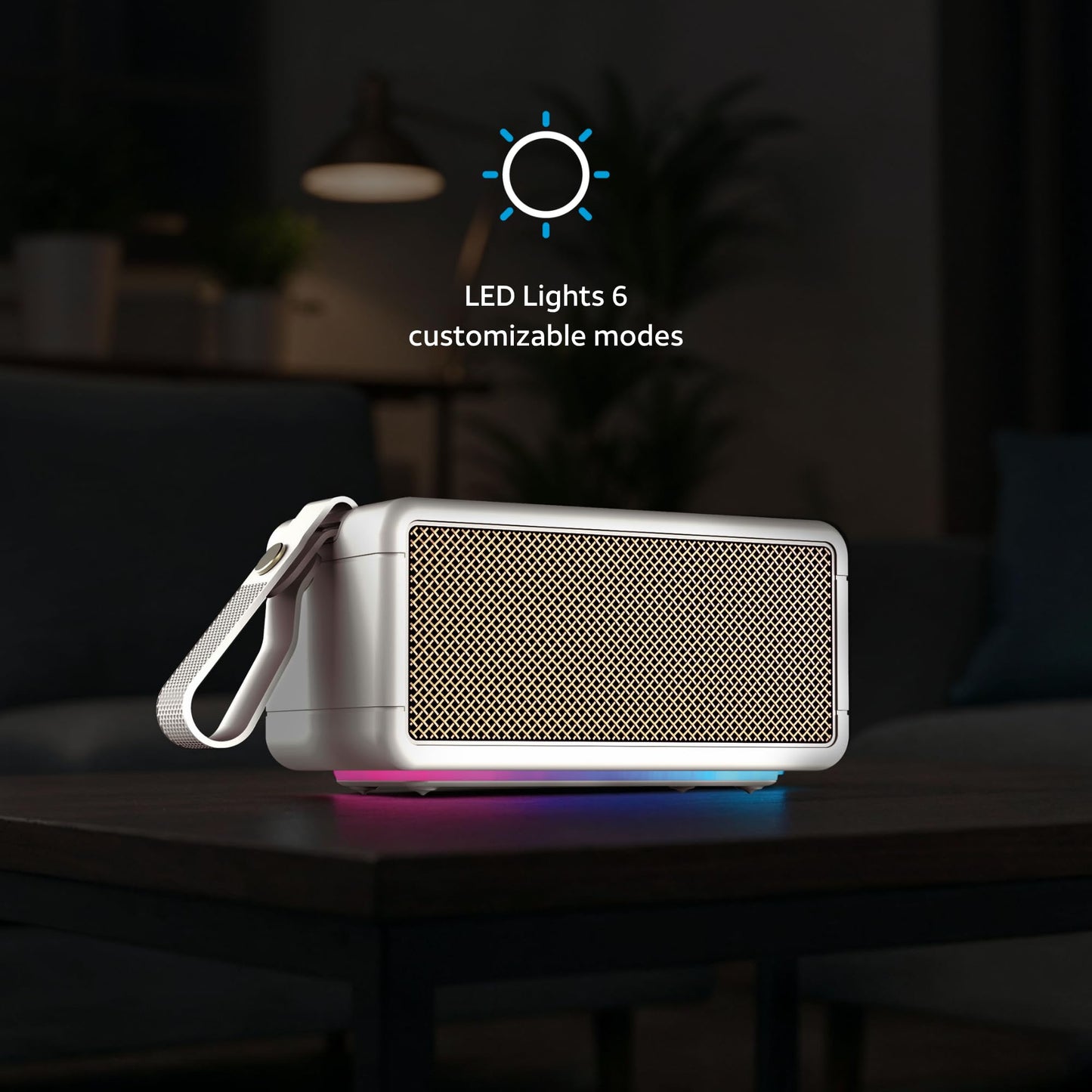 AT&T Essentials Retro 40W Bluetooth Speaker, IPX6 Waterproof, Bluetooth 5.3, LED Light Modes, Bass & Treble Control, 12H Battery, USB-C Charging