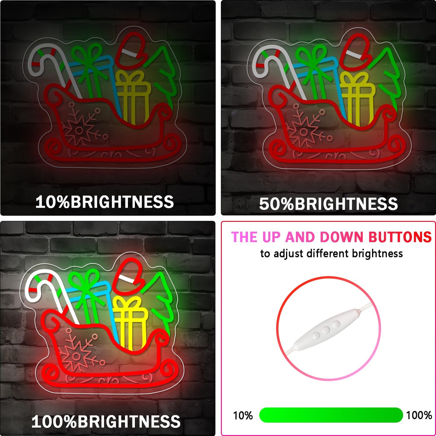 Sled Neon Sign Dimmable Christmas Neon Sign for Wall Decor Christmas Neon Lights Window Decorations christmas Light Up Sign for Bedroom Living Room