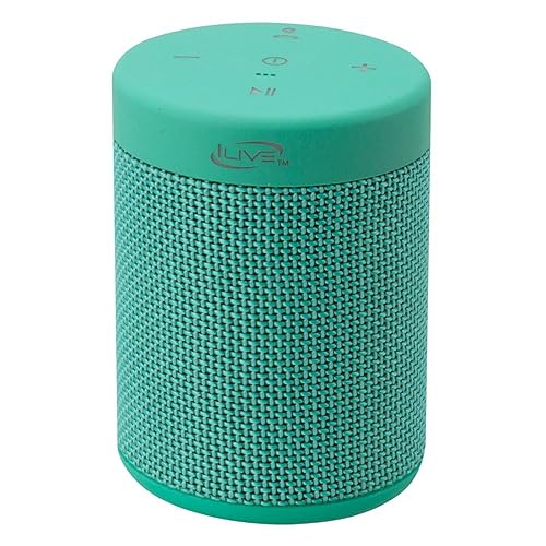 iLive Electronics Waterproof Fabric Wireless Speaker, 2.56 x 2.56 x 3.4 Inches, Built-in Rechargeable Battery, Turquoise (ISBW108TQ)