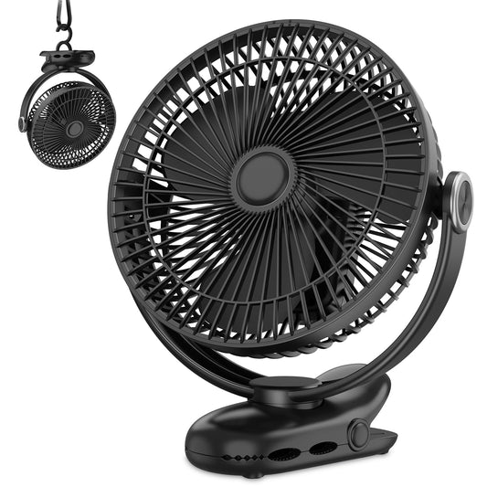 10000mAh 30hrs Portable Fan Rechargeable, 8-Inch Battery Operated Clip on Fan, USB Fans, 4 Speeds, Strong Airflow, Sturdy Clamp for Golf Cart Office