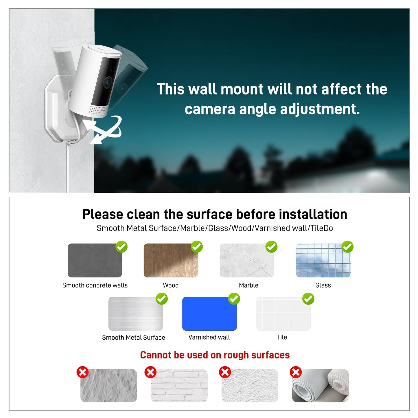 (3Pack) Ring Indoor Camera Wall Mount Bracket Compatible with Ring Indoor Cam/Ring Indoor Cam Plus/Mini 2K ?Indoor Camera Adhesive No Drill No Screws