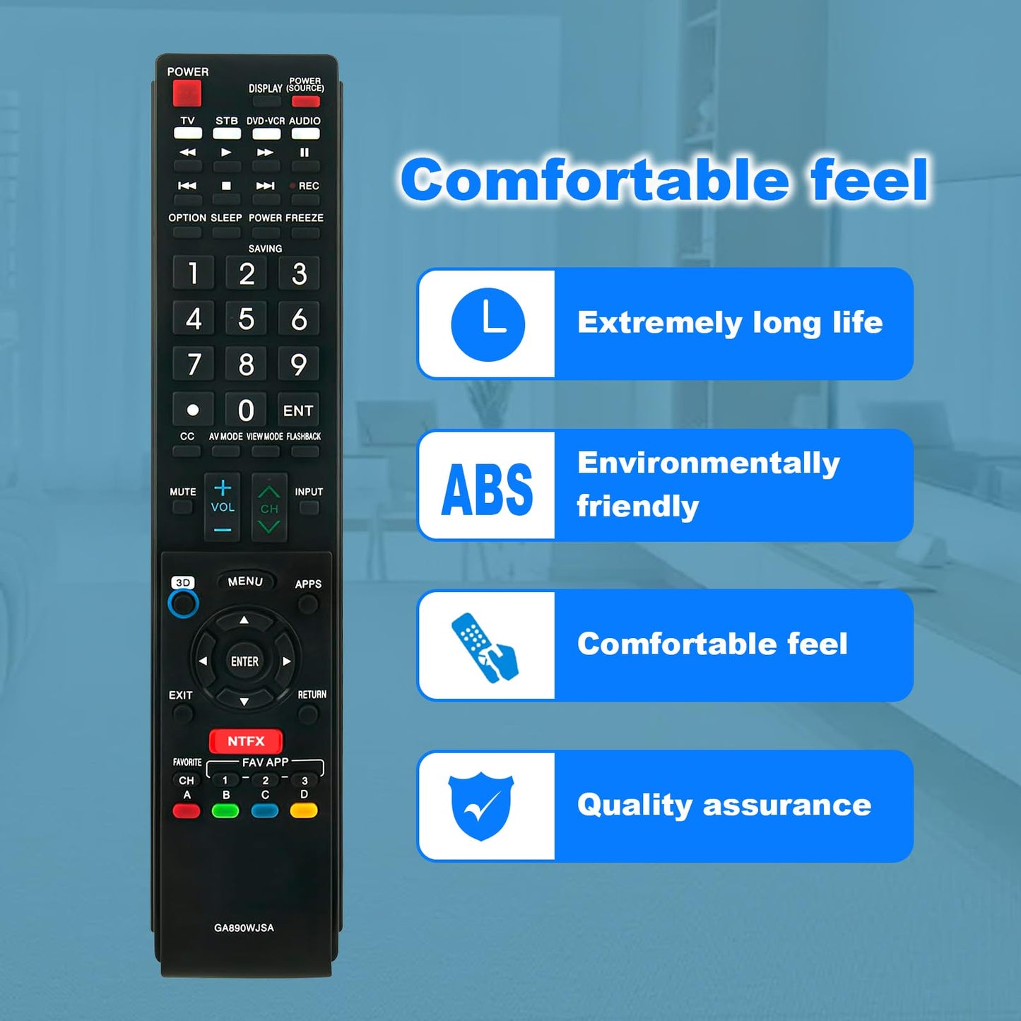 GA890WJSA Replace Remote Control fit for Sharp TV LC70C6500 LC70C6500U LC70C7500 LC70C7500U LC70LE640 LC70LE640U LC70LE650 LC70LE650U LC70LE750