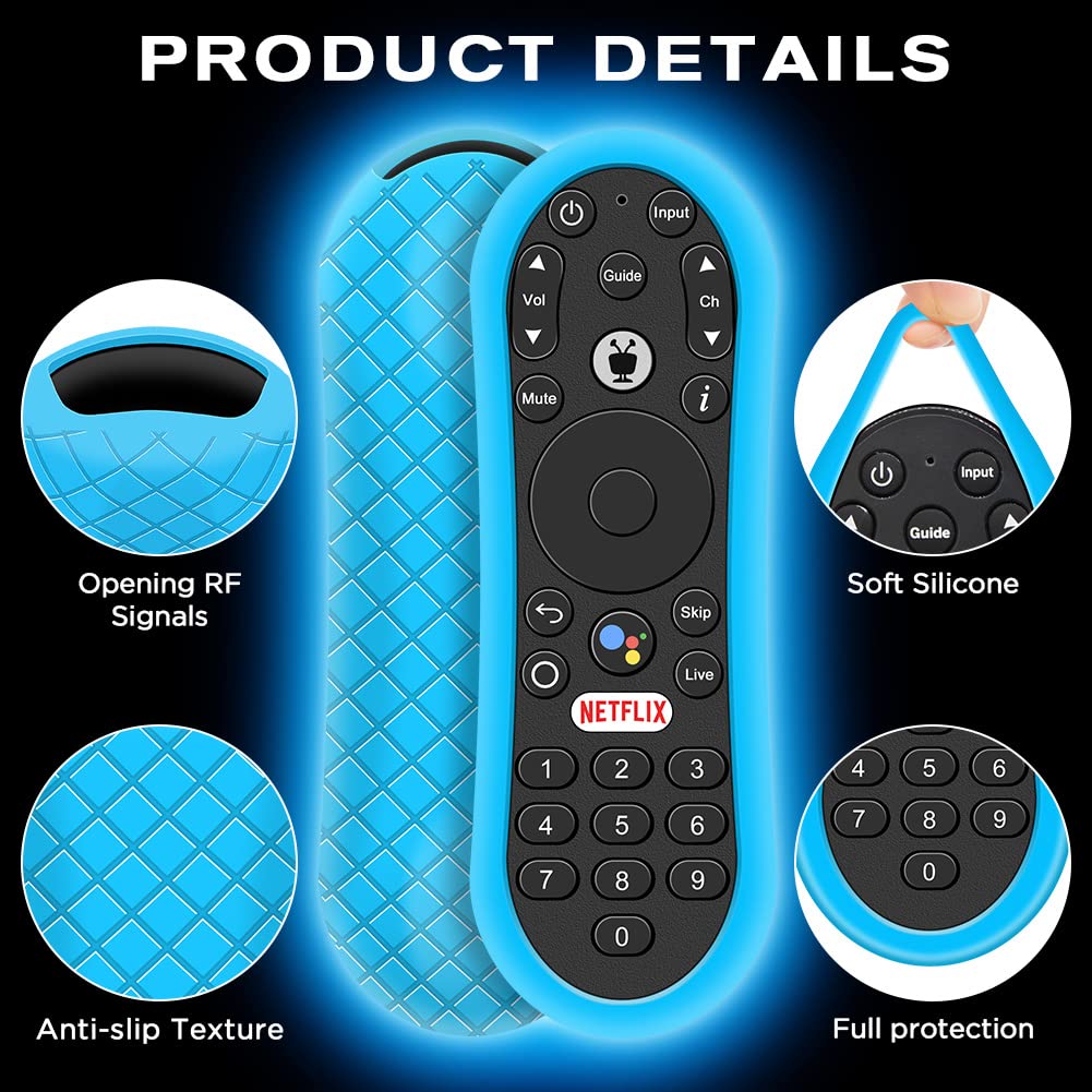 Silicone Case for TiVo Stream 4K Remote, Anti-Slip Shockproof Protective Cover for TiVo Stream Remote Controller Sleeve Protector Skin (Glow Blue)