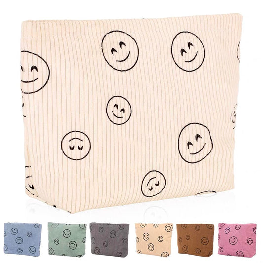 Wudimeitt Cosmetic Bag – Preppy Cute Corduroy Makeup & Toiletry Bag for Women, Travel Essentials Organizer Pouch (Full Beige)