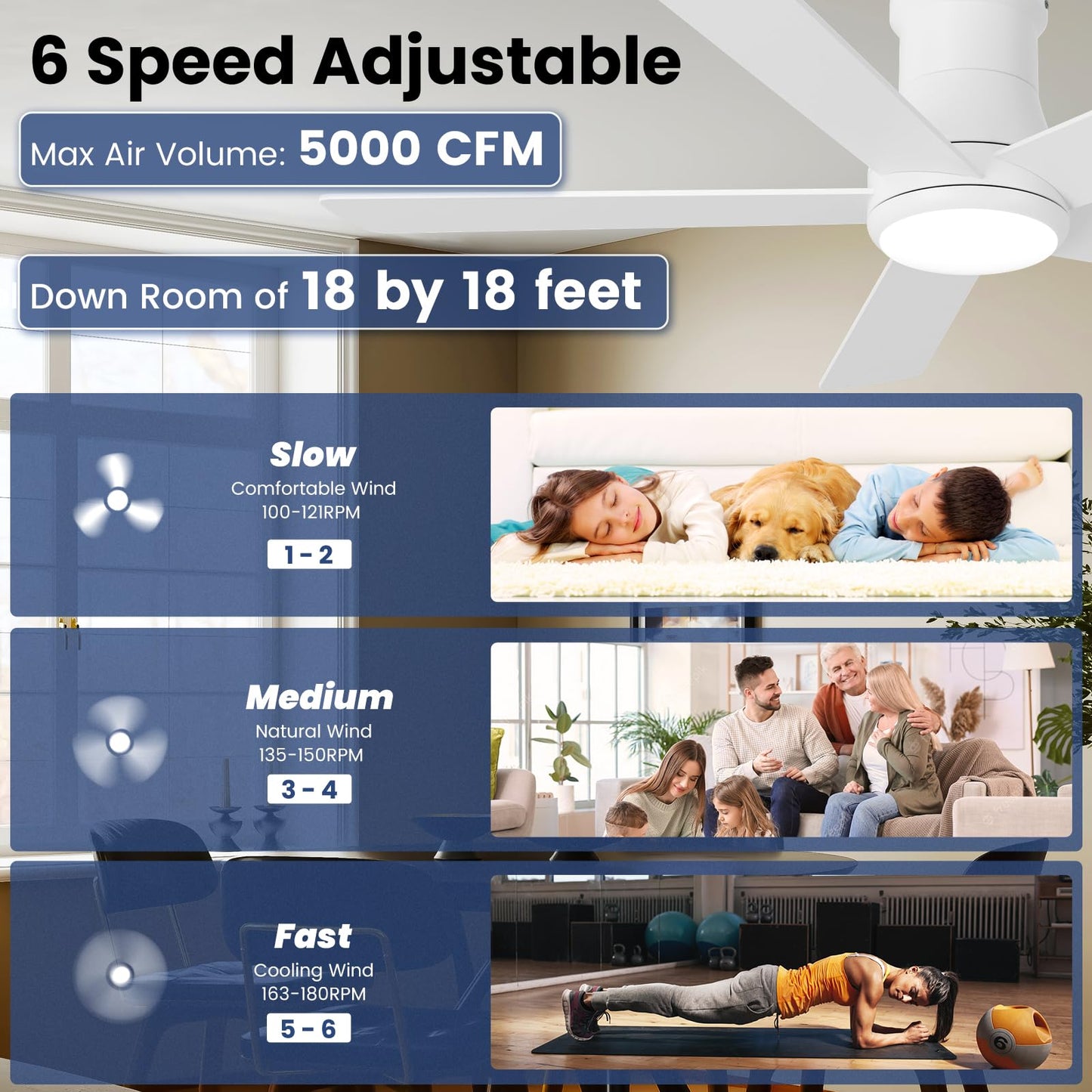 Autoday 52 Inch Ceiling Fans with Lights and Remote, White