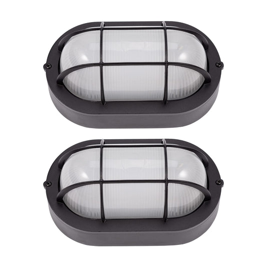 GRUENLICH LED Bulkhead Light, Flush Mount for Wall or Ceiling, 6W, 600 Lumen, Dimmable 5000K Daylight White, Aluminum Housing, Outdoor Rated, Black