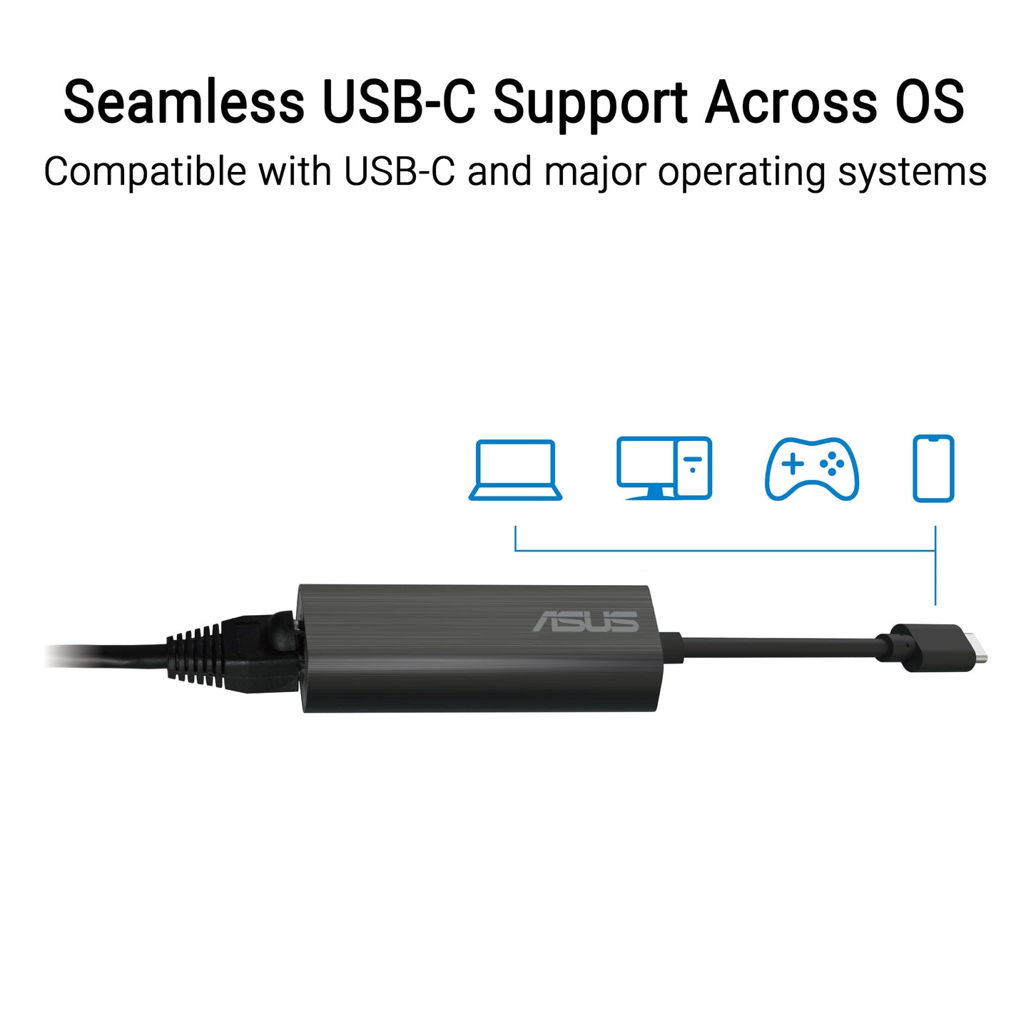 ASUS USB-C2500 V2 2.5Gbps Type-C Wired Network Adapter, RJ45 LAN, USB-C High-Speed Transfer, Compatible with 2.5G/1G/100Mbps