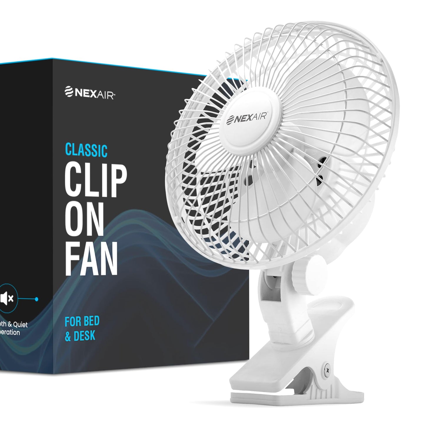 NEXAIR 6-Inch Clip on Fan, 360 Degree Rotation, Two Speed Portable Clip Fan With Strong Clamp Grip, Quiet Operating Desk Fan Plug-in AC Made