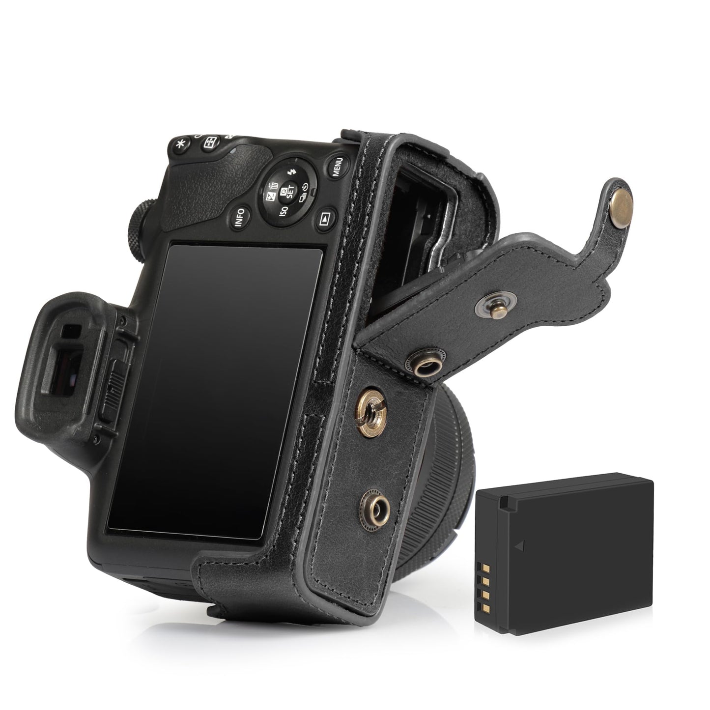 Mega Gear Genuine Leather Camera Case for Canon EOS R100 (18-45mm) - Stylish and Protective - Black