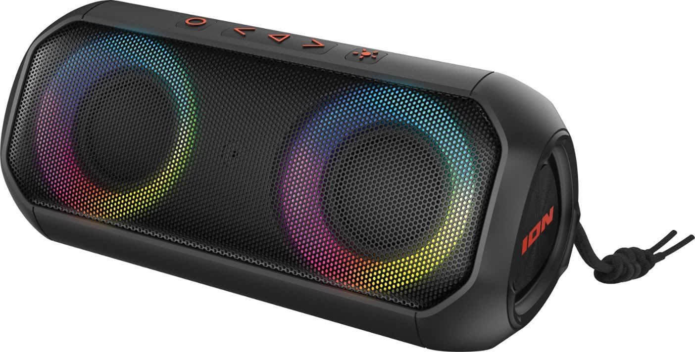 Ion Audio UBER Boom Wireless Bluetooth Speaker with LED Lights and Built in Microphone, Black (Renewed)