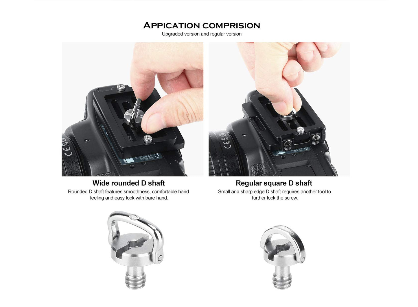 2 Pack Leofoto Torque Master 1/4" D Ring Comfort Wide Handle SS Screw for Tripod QR Plate Stainless Steel